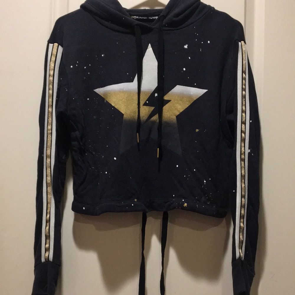 Global Love pullover Crop Lightening Star detail  Hoodie long sleeve size below